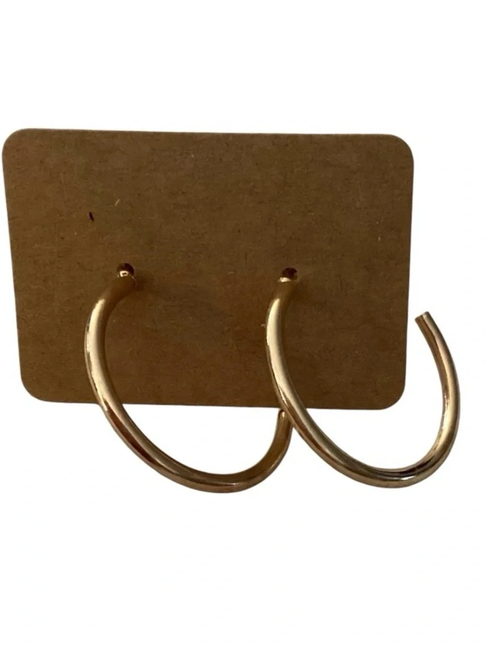 Solid Gold Tone Open Hoop Stud Earrings (NWT)